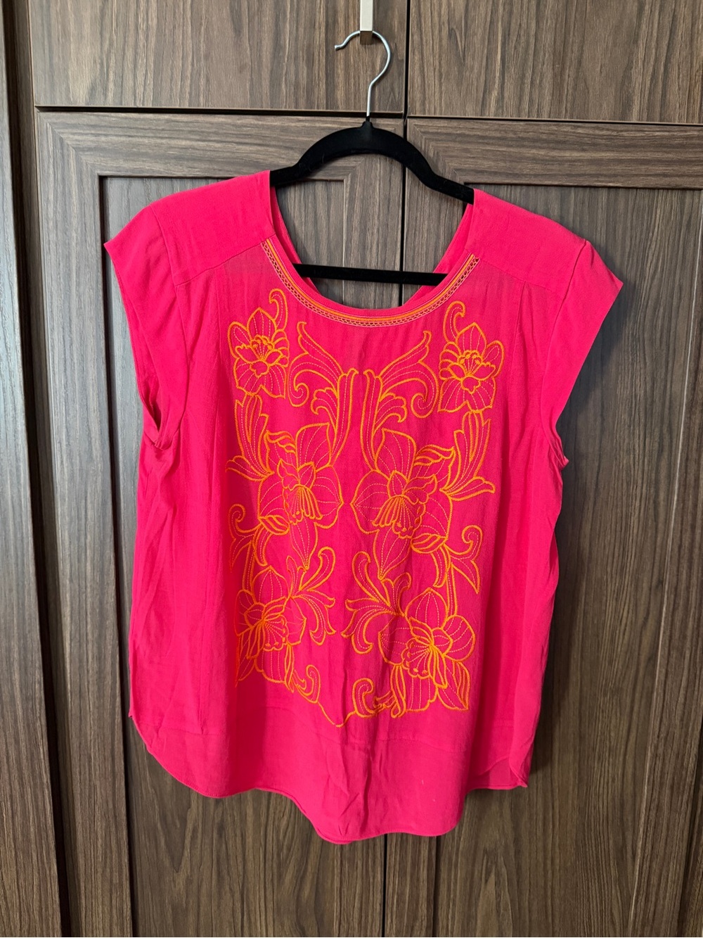 Maeve Hot Pink Blouse with Orange Floral Embroidery